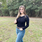 Black Ribbed Concho Button Up Long Sleeve Bodysuit