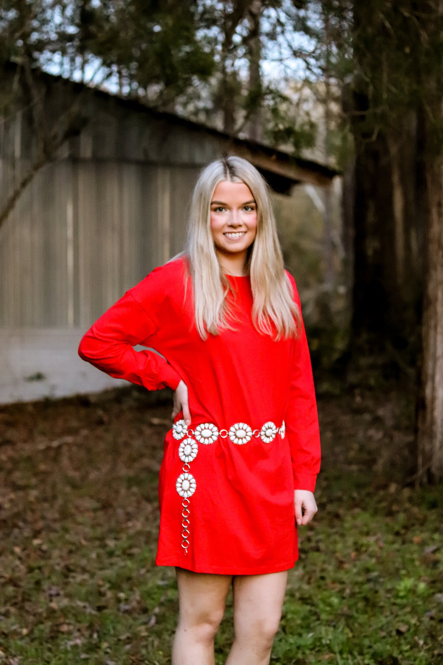 Red Long Sleeve T-shirt Dress