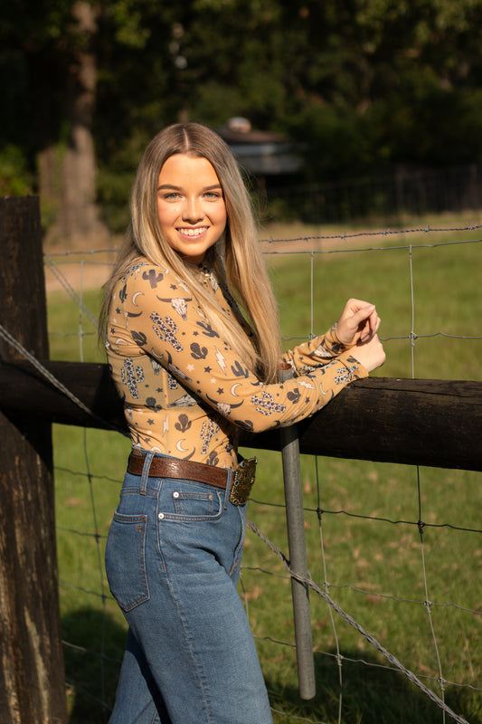 Western Print Mesh Bodysuit