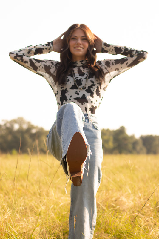 Cow Print Mesh Bodysuit