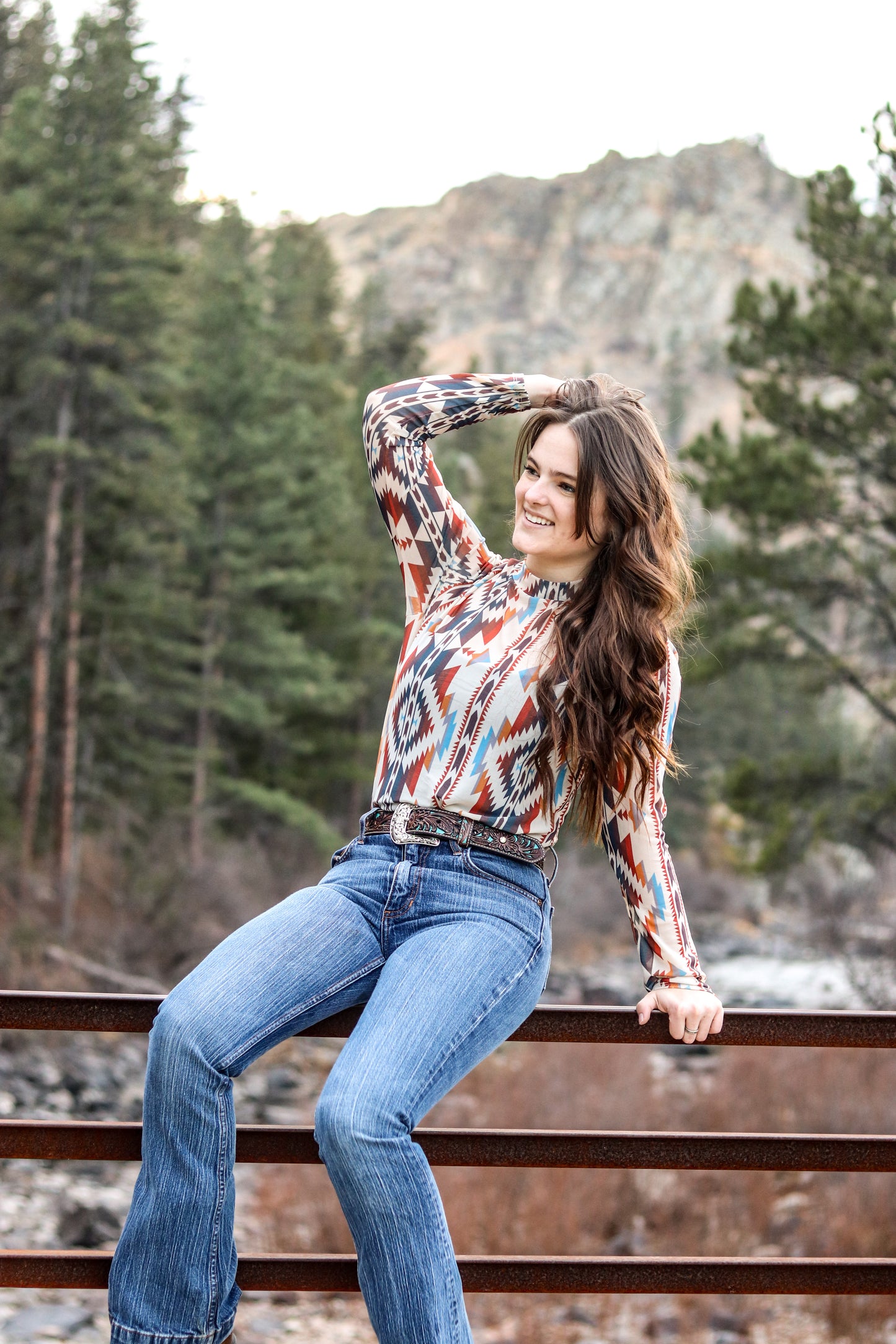 Multi Colored Aztec Print Mesh Top