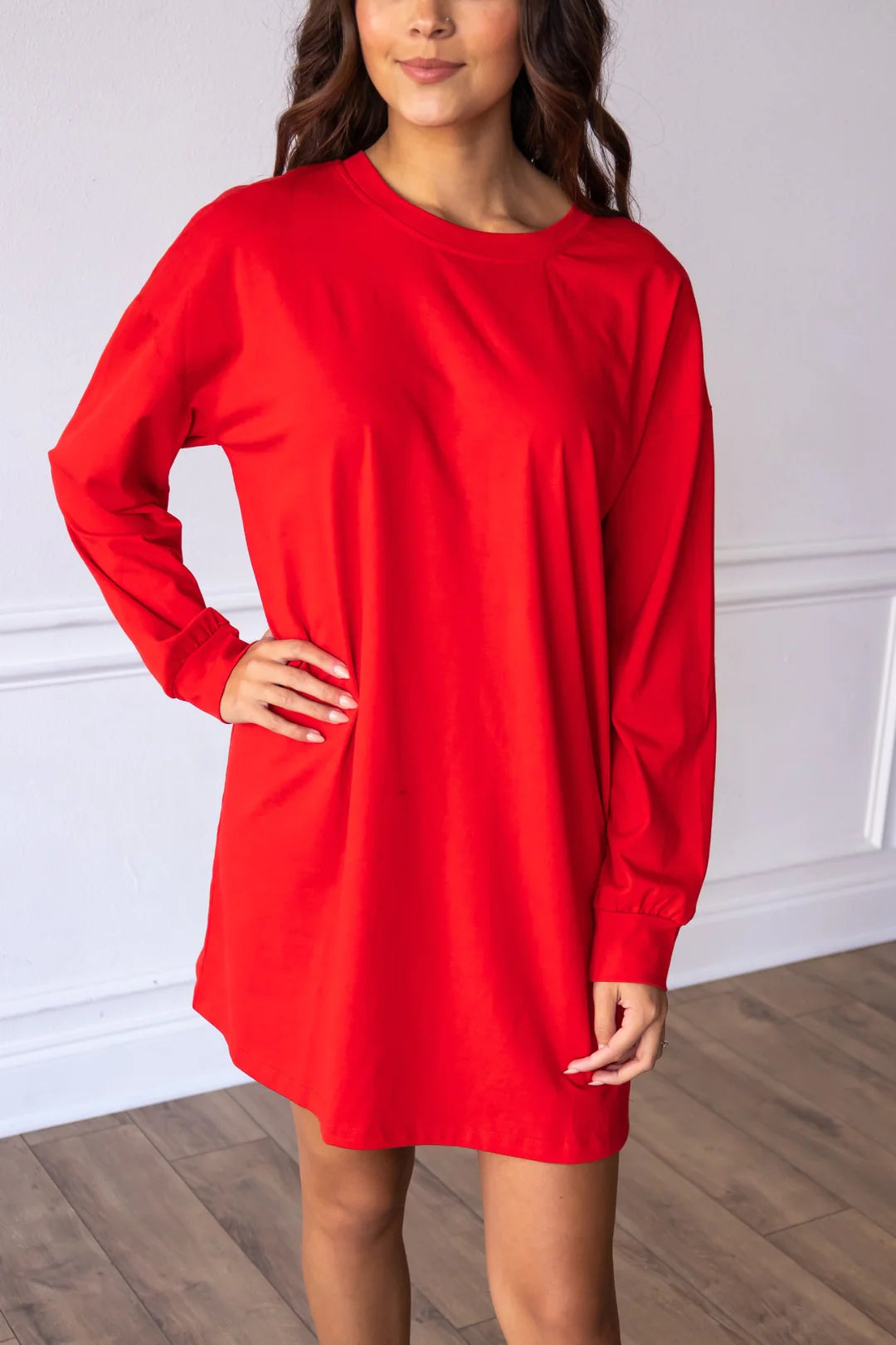 Red Long Sleeve T-shirt Dress