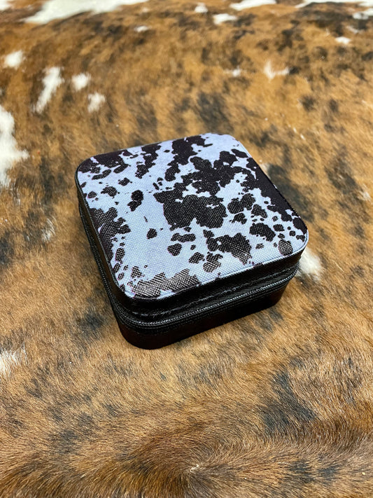 Black Cow Print Square Jewelry Case