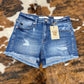 Mid Rise Fray Hem Denim Shorts