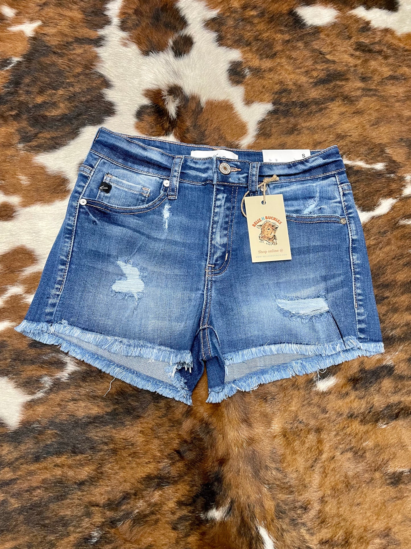 Mid Rise Fray Hem Denim Shorts